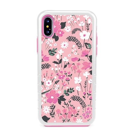 Guard Dog Pink Hybrid Cases for iPhone X / XS , Pretty Pink Floral Print, White/Pink Silicone
