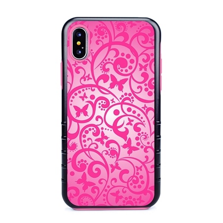 Guard Dog Pink Hybrid Cases for iPhone X / XS , Pink Butterfly, Black/Pink Silicone
