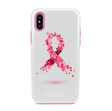 Guard Dog Pink Hybrid Cases for iPhone X / XS , Pink Petals Breast Cancer Ribbon, White/Pink Silicone
