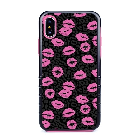 Guard Dog Pink Hybrid Cases for iPhone X / XS , Pink Lipstick, Black/Pink Silicone
