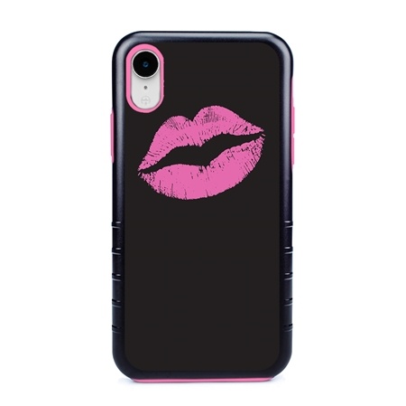 Guard Dog Pink Hybrid Cases for iPhone XR , Pink Lipstick Smooch, Black/Pink Silicone
