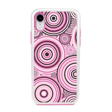 Guard Dog Pink Hybrid Cases for iPhone XR , Pink Psychedelic Circles, White/Pink Silicone
