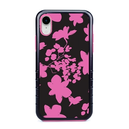 Guard Dog Pink Hybrid Cases for iPhone XR , Pink Floral Silhouette, Black/Pink Silicone
