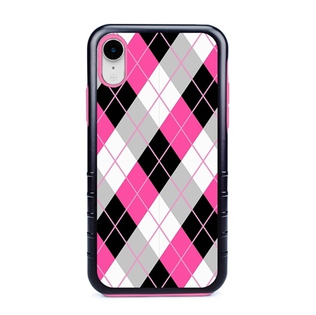 Guard Dog Pink Hybrid Cases for iPhone XR , Pink Tartan Plaid, Black/Pink Silicone
