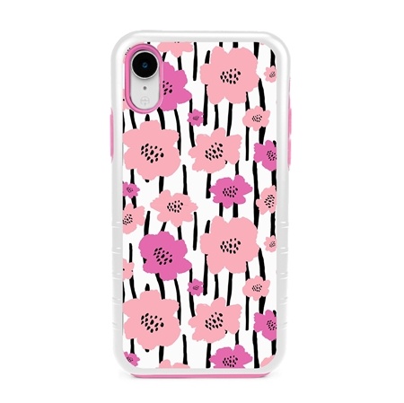 Guard Dog Pink Hybrid Cases for iPhone XR , Pink Poppy Flowers, White/Pink Silicone
