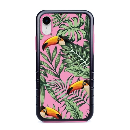 Guard Dog Pink Hybrid Cases for iPhone XR , Tropical Toucan on Pink, Black/Pink Silicone
