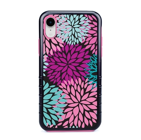 Guard Dog Pink Hybrid Cases for iPhone XR , Pink Blooming Flowers, Black/Pink Silicone
