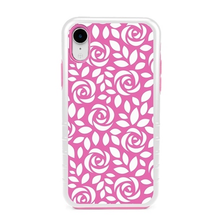 Guard Dog Pink Hybrid Cases for iPhone XR , Pink Roses, White/Pink Silicone
