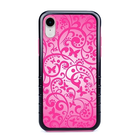 Guard Dog Pink Hybrid Cases for iPhone XR , Pink Butterfly, Black/Pink Silicone
