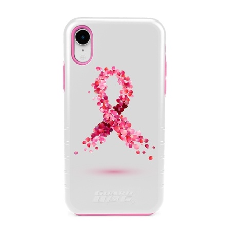 Guard Dog Pink Hybrid Cases for iPhone XR , Pink Petals Breast Cancer Ribbon, White/Pink Silicone

