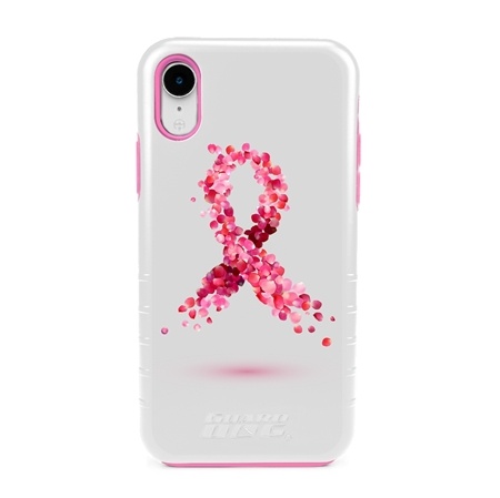 Guard Dog Pink Hybrid Cases for iPhone XR , Pink Petals Breast Cancer Ribbon, White/Pink Silicone
