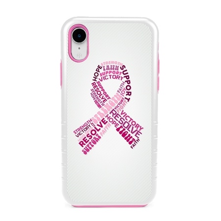 Guard Dog Pink Hybrid Cases for iPhone XR , Pink Courage Breast Cancer Ribbon, White/Pink Silicone
