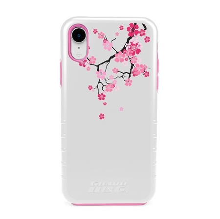Guard Dog Pink Hybrid Cases for iPhone XR , Pink Cherry Blossom, White/Pink Silicone

