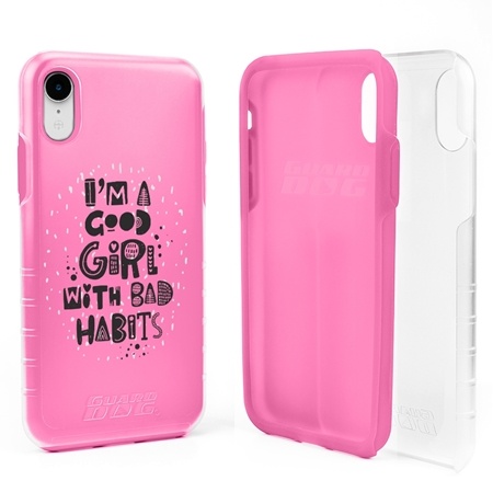 Guard Dog Pink Hybrid Cases for iPhone XR , Bad Pink Habit, Clear/Pink Silicone
