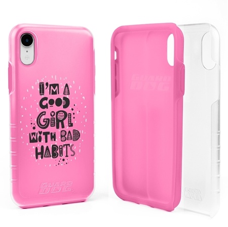 Guard Dog Pink Hybrid Cases for iPhone XR , Bad Pink Habit, Clear/Pink Silicone
