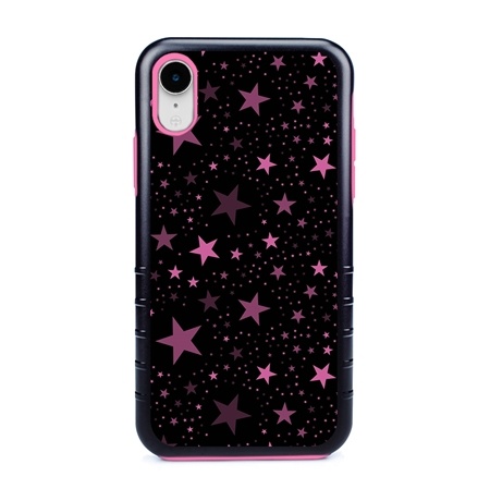 Guard Dog Pink Hybrid Cases for iPhone XR , Pink Stars, Black/Pink Silicone
