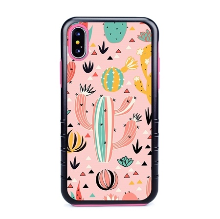 Guard Dog Pink Hybrid Cases for iPhone XS Max , Cactus on Pink, Black/Pink Silicone
