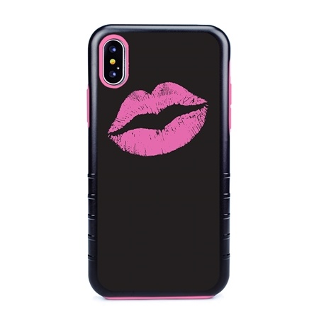 Guard Dog Pink Hybrid Cases for iPhone XS Max , Pink Lipstick Smooch, Black/Pink Silicone
