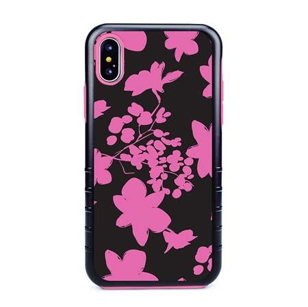 Guard Dog Pink Hybrid Cases for iPhone XS Max , Pink Floral Silhouette, Black/Pink Silicone
