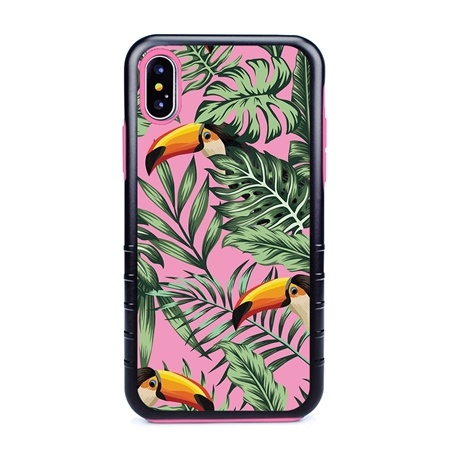 Guard Dog Pink Hybrid Cases for iPhone XS Max , Tropical Toucan on Pink, Black/Pink Silicone
