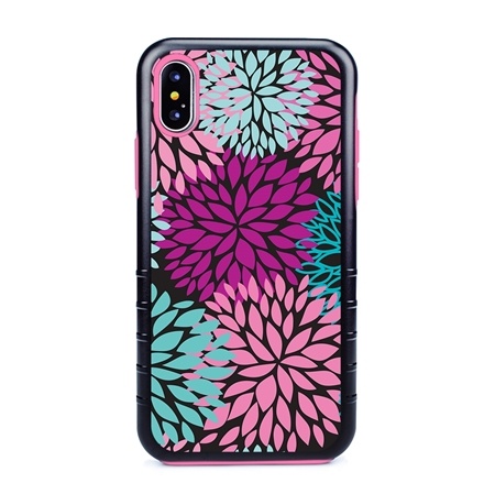 Guard Dog Pink Hybrid Cases for iPhone XS Max , Pink Blooming Flowers, Black/Pink Silicone
