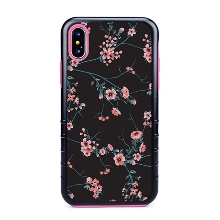 Guard Dog Pink Hybrid Cases for iPhone XS Max , Pink Cherry Blossoms on Black, Black/Pink Silicone
