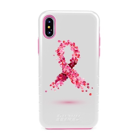 Guard Dog Pink Hybrid Cases for iPhone XS Max , Pink Petals Breast Cancer Ribbon, White/Pink Silicone

