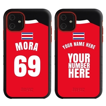 Personalized Costa Rica Soccer Jersey Case for iPhone 11 – Hybrid – (Black Case, Red Silicone)
