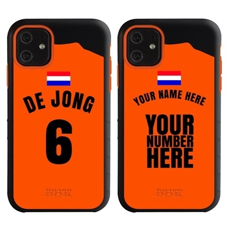 Personalized Netherlands Soccer Jersey Case for iPhone 11 – Hybrid – (Black Case, Orange Silicone)
