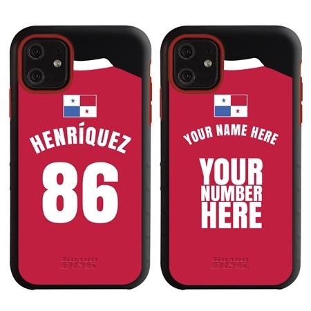 Personalized Panama Soccer Jersey Case for iPhone 11 – Hybrid – (Black Case, Red Silicone)
