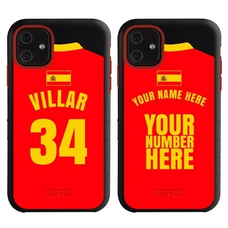 Personalized Spain Soccer Jersey Case for iPhone 11 – Hybrid – (Black Case, Red Silicone)
