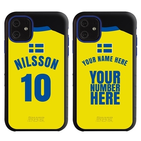Personalized Sweden Soccer Jersey Case for iPhone 11 – Hybrid – (Black Case, Blue Silicone)
