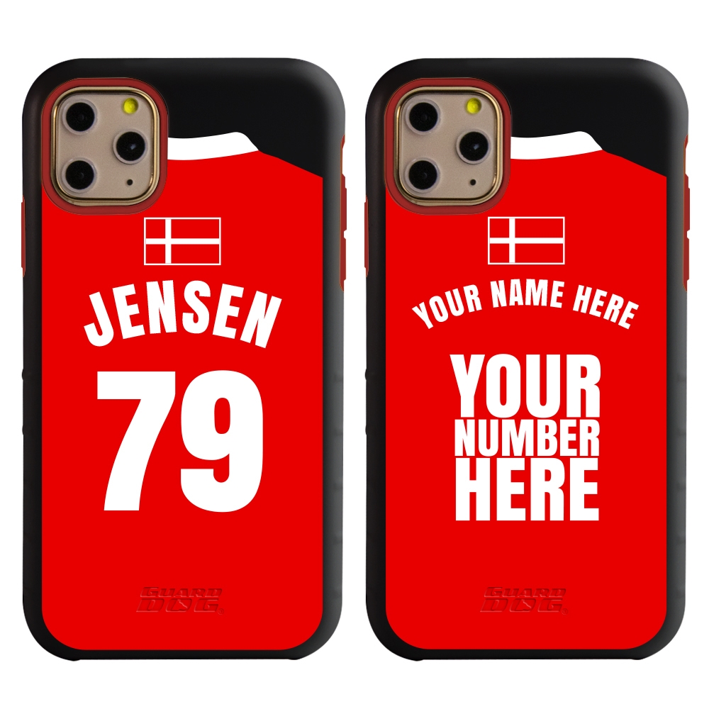 Guard Dog Personalized Denmark World Cup Soccer Jersey Case for iPhone 11 Pro Max – Hybrid – (Black Case, Red Silicone)
