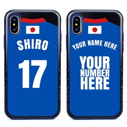 
Personalized Japan Soccer Jersey Case for iPhone X/Xs – Hybrid – (Black Case, Blue Silicone)