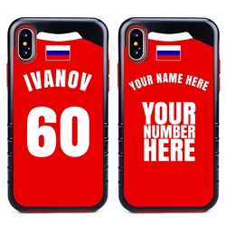 
Personalized Russia Soccer Jersey Case for iPhone X/Xs – Hybrid – (Black Case, Red Silicone)