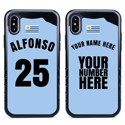 
Personalized Uruguay Soccer Jersey Case for iPhone X/Xs – Hybrid – (Black Case, Dark Blue Silicone)