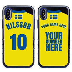 
Personalized Sweden Soccer Jersey Case for iPhone X/Xs – Hybrid – (Black Case, Blue Silicone)