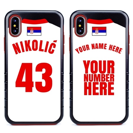 Personalized Serbia Soccer Jersey Case for iPhone X/Xs – Hybrid – (Black Case, Red Silicone)
