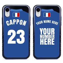 
Personalized France Soccer Jersey Case for iPhone XR – Hybrid – (Black Case, Blue Silicone)