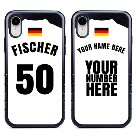 Personalized Germany Soccer Jersey Case for iPhone XR – Hybrid – (Black Case, Black Silicone)
