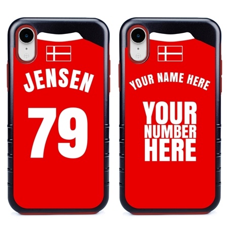 Personalized Denmark Soccer Jersey Case for iPhone XR – Hybrid – (Black Case, Red Silicone)
