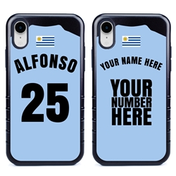 
Personalized Uruguay Soccer Jersey Case for iPhone XR – Hybrid – (Black Case, Dark Blue Silicone)