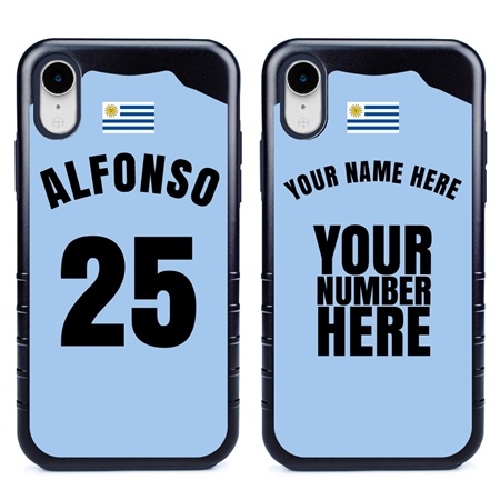 Personalized Uruguay Soccer Jersey Case for iPhone XR – Hybrid – (Black Case, Dark Blue Silicone)
