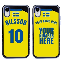 
Personalized Sweden Soccer Jersey Case for iPhone XR – Hybrid – (Black Case, Blue Silicone)