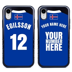 
Personalized Iceland Soccer Jersey Case for iPhone XR – Hybrid – (Black Case, Dark Blue Silicone)