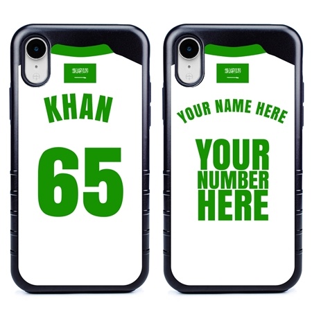 Personalized Saudi Arabia Soccer Jersey Case for iPhone XR – Hybrid – (Black Case, Black Silicone)
