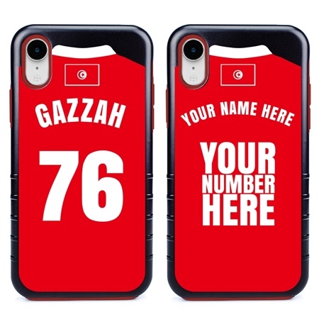 Personalized Tunisia Soccer Jersey Case for iPhone XR – Hybrid – (Black Case, Red Silicone)

