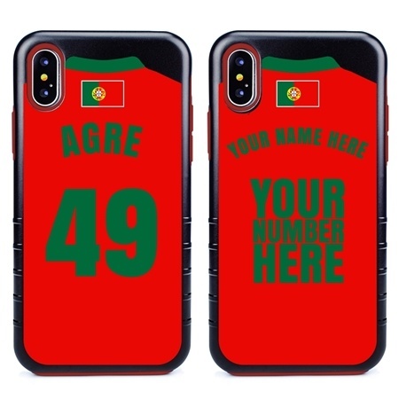 Personalized Portugal Soccer Jersey Case for iPhone Xs Max – Hybrid – (Black Case, Red Silicone)
