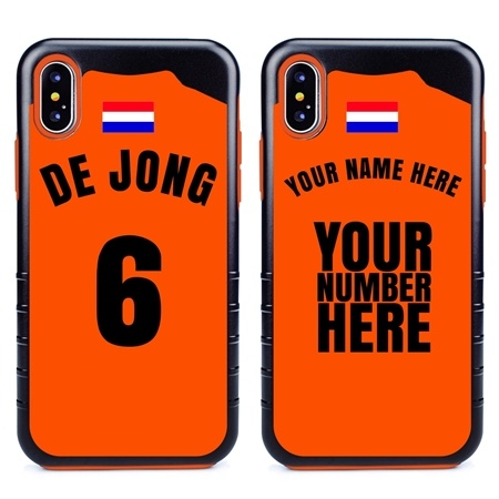 Personalized Netherlands Soccer Jersey Case for iPhone Xs Max – Hybrid – (Black Case, Orange Silicone)
