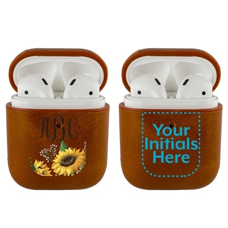 Personalized Leather Case for AirPods – Sunflower
